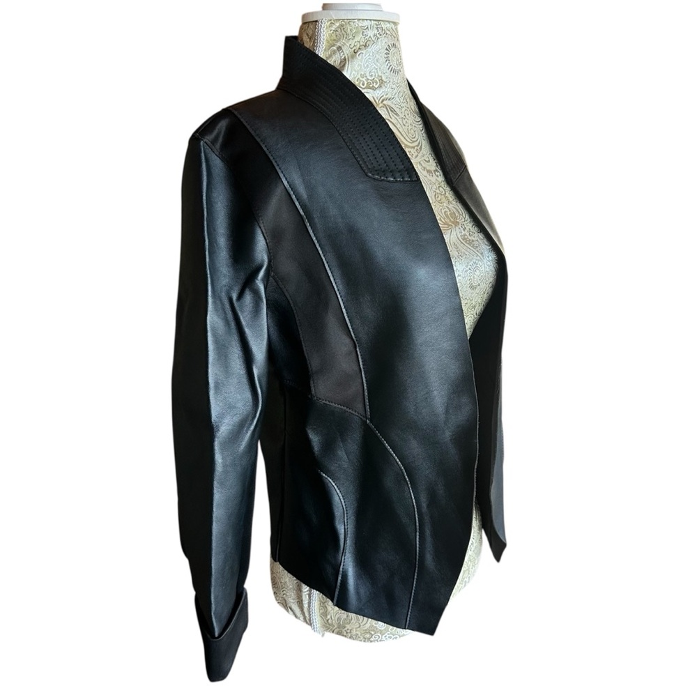 Vintage Guess Women's Black Leather Jacket Size Large Y2K Goth Biker Tailored - Picture 2 of 7